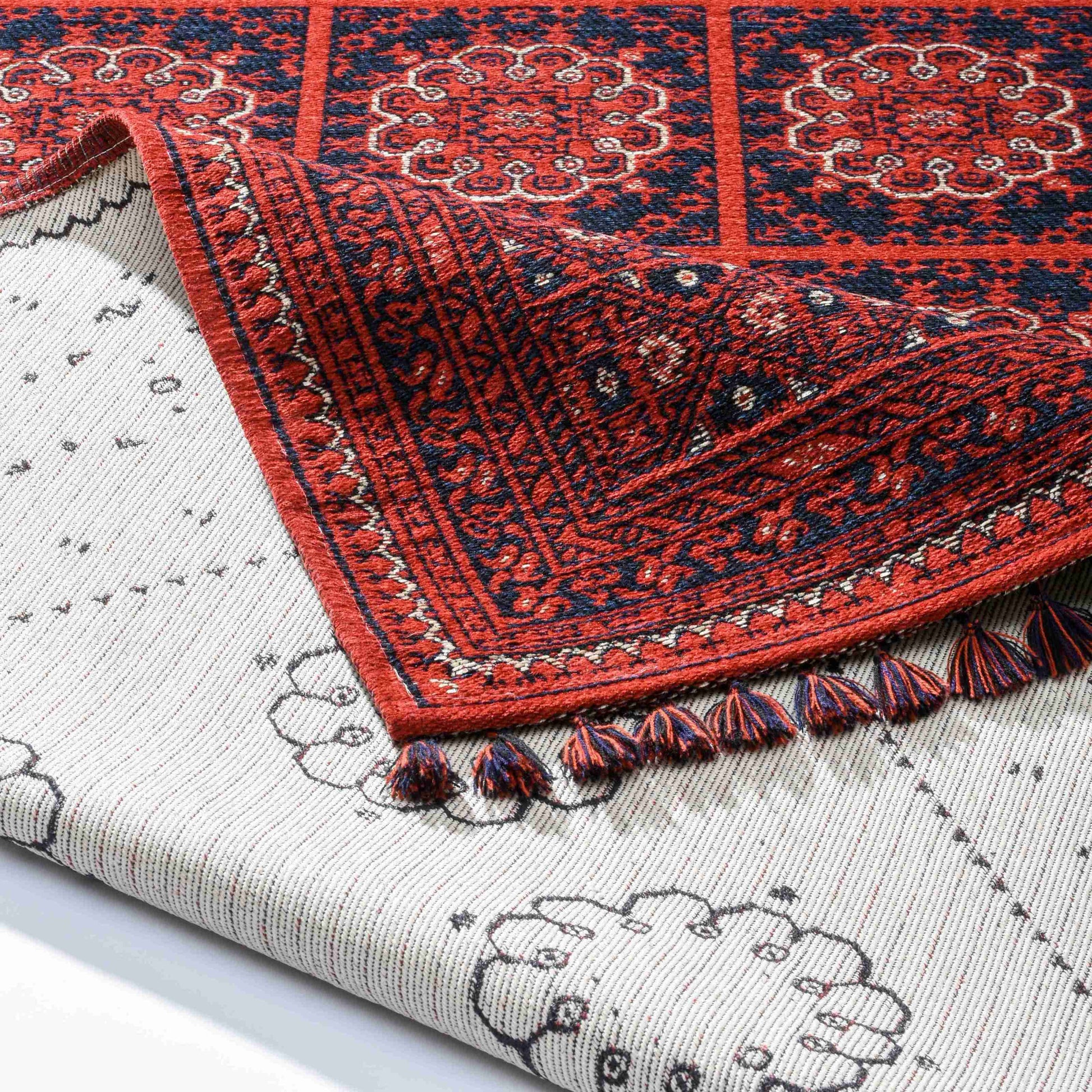 Afghan Flame Rug - Front and Back View | Artistry Home