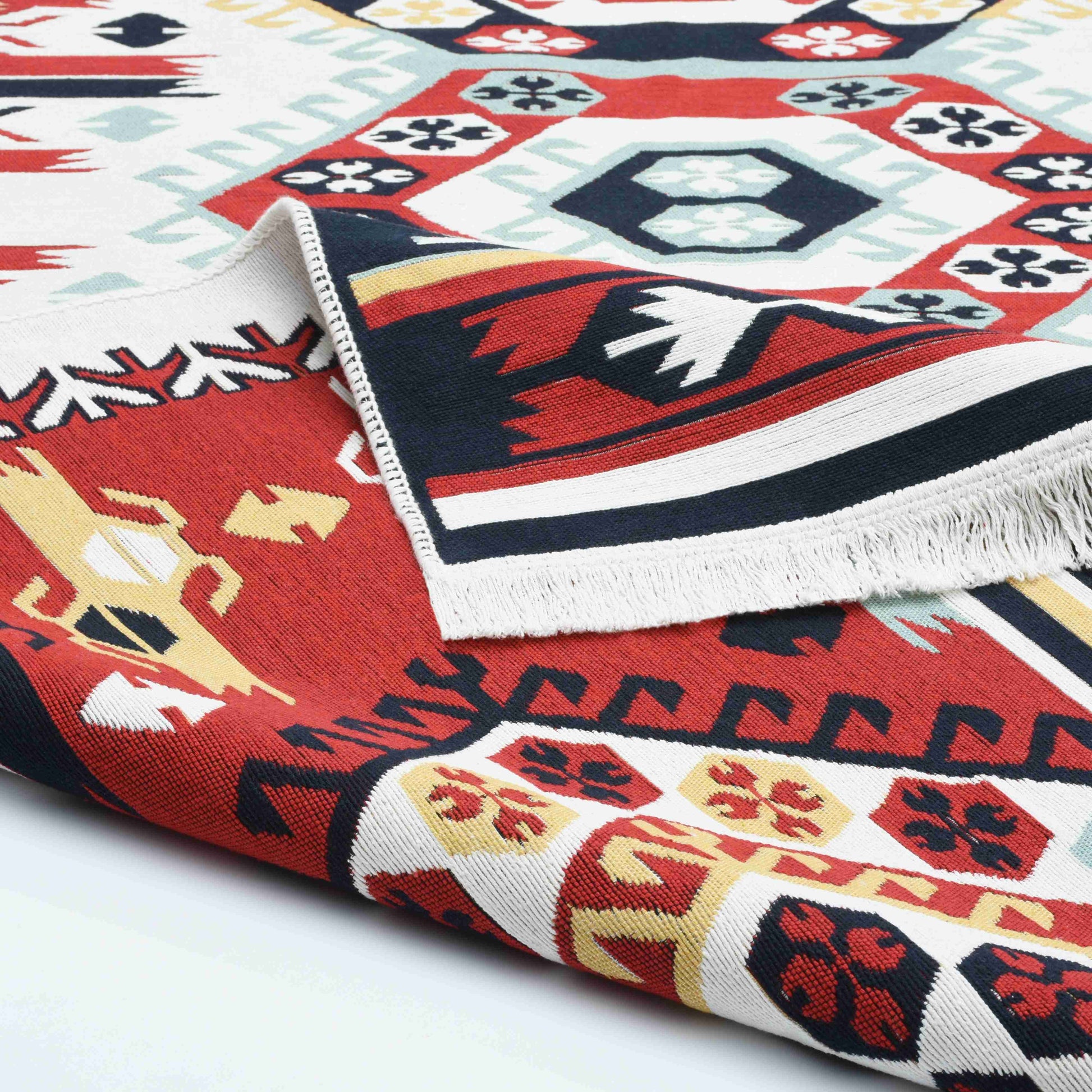 Arya Red Mosaic Rug - Front and Back View | Artistry Home