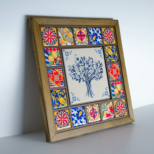 Mediterranean Tree of Life Handmade Anatolian Ceramic Tile Wall Art