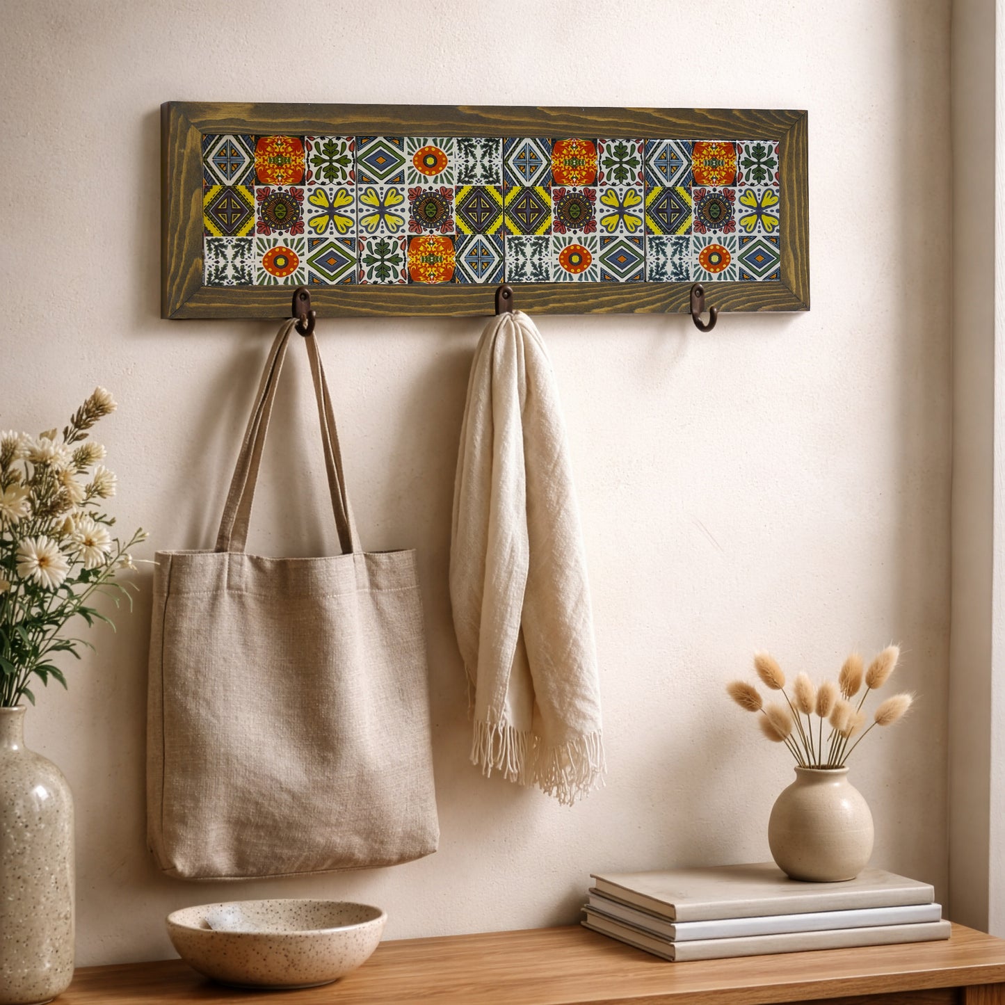Anatolian Pattern Tile Key Holder Wall Art