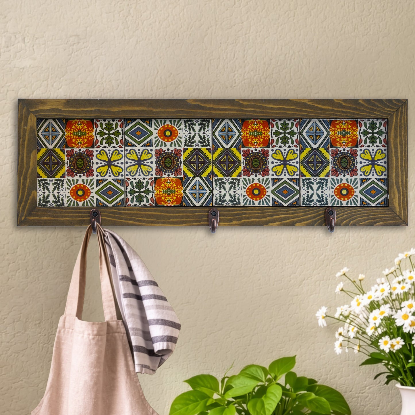 Anatolian Pattern Tile Key Holder Wall Art