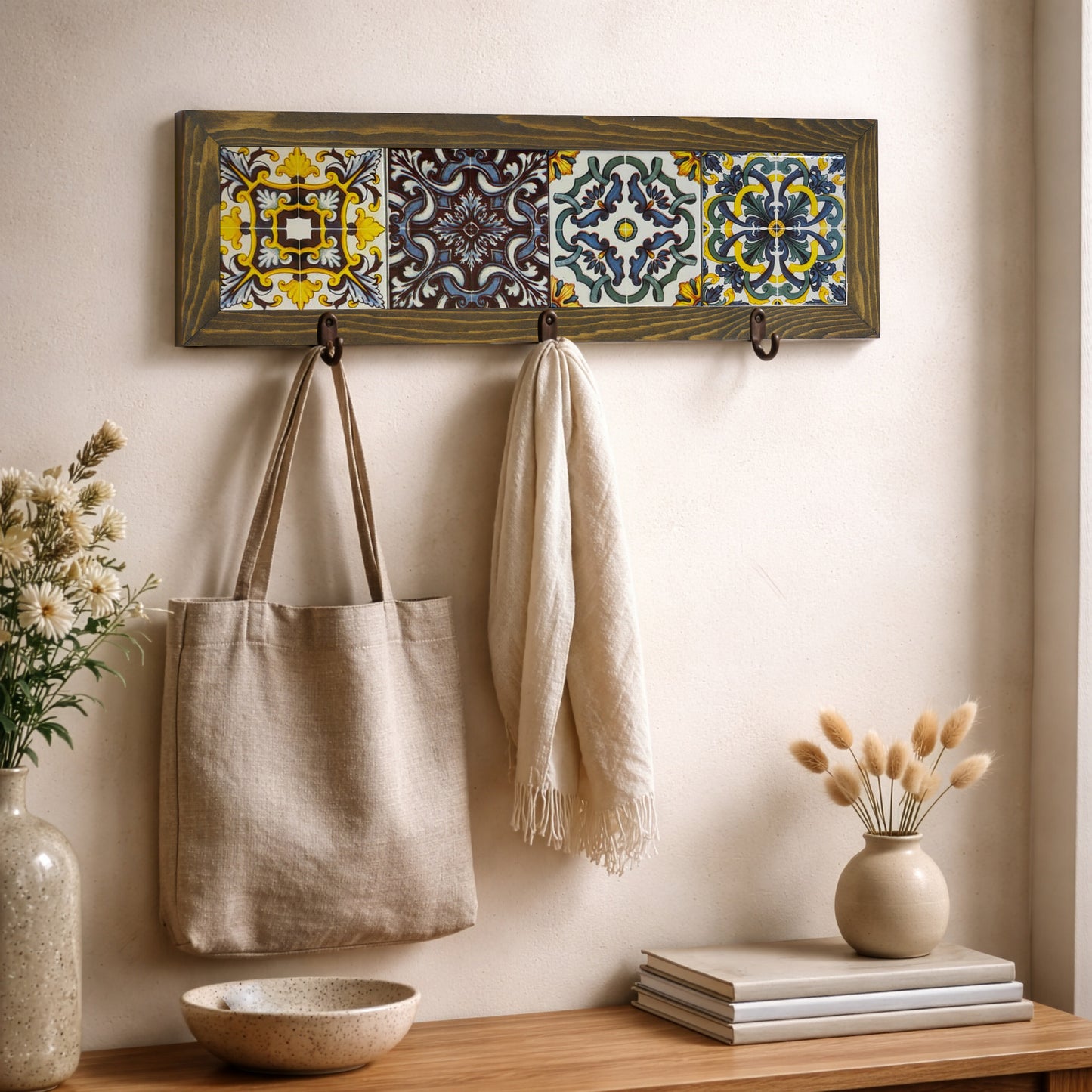 Vintage Tile Key Holder Wall Art