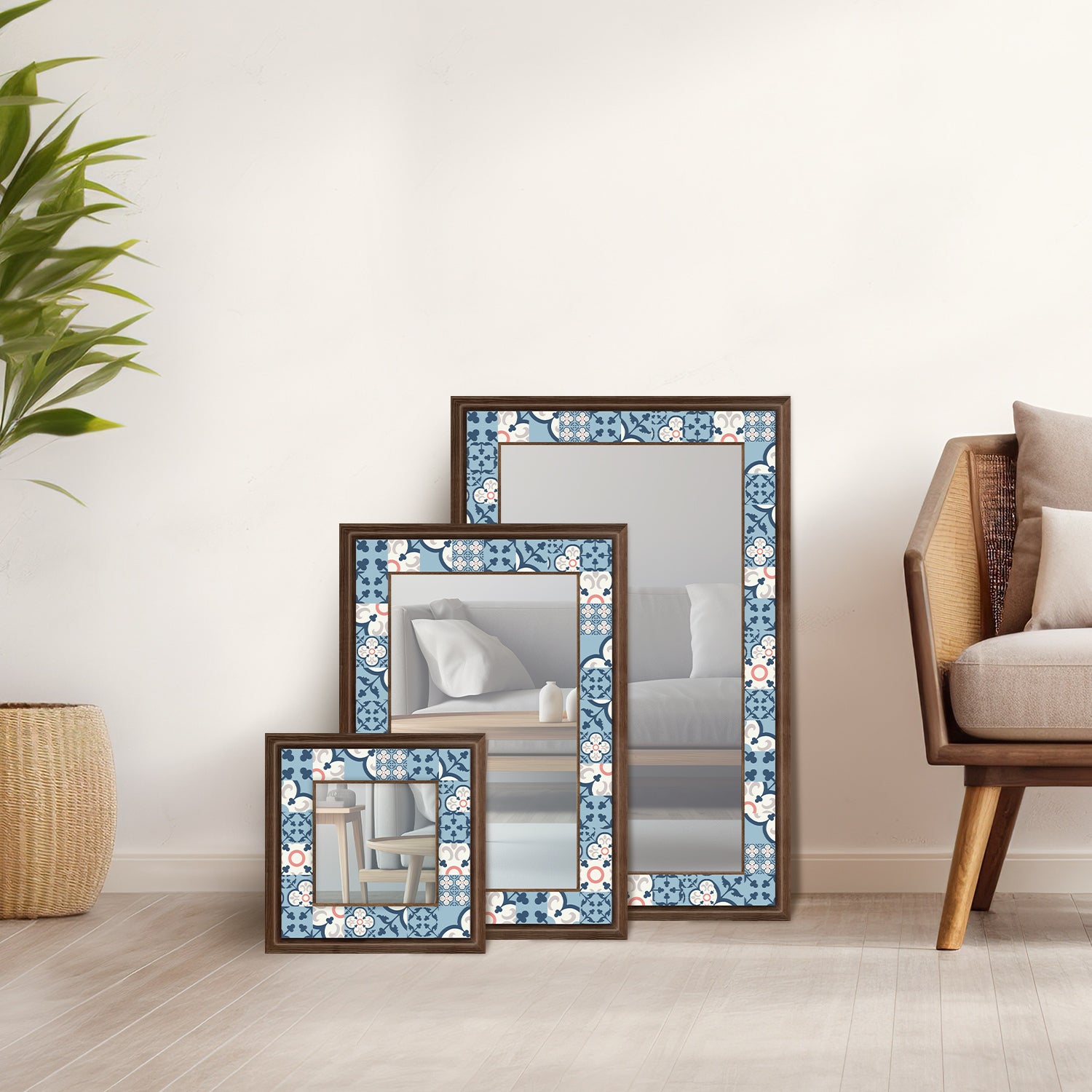 Blue Tiles Square Mirror  and Rectangular Mirrors set | Artistry Home
