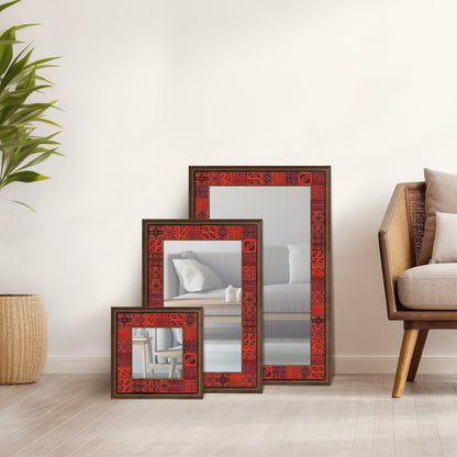 Afghan Red Square Mirror  and Rectangular Mirrors set | Artistry Home