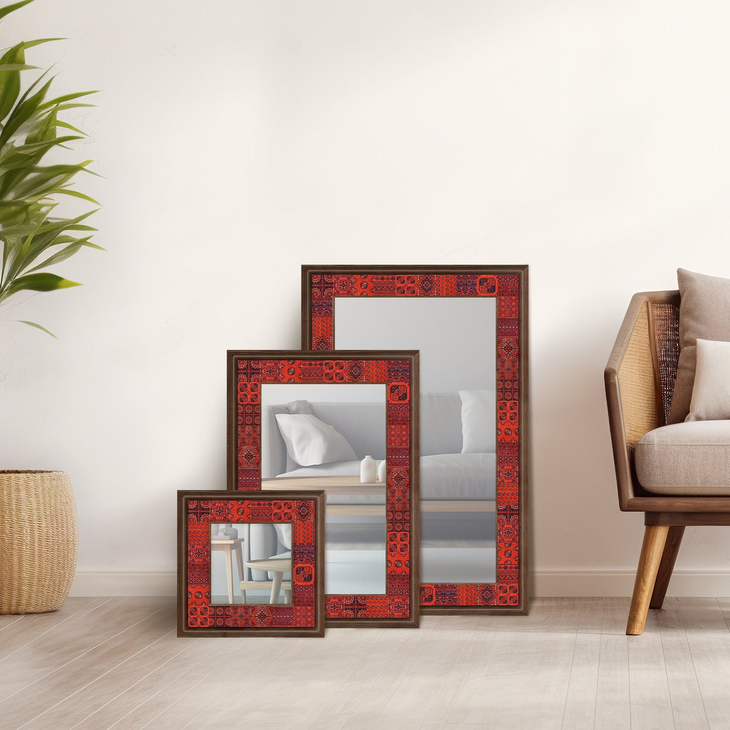 Afghan Red Mirror  and Rectangular Mirrors set | Artistry Home