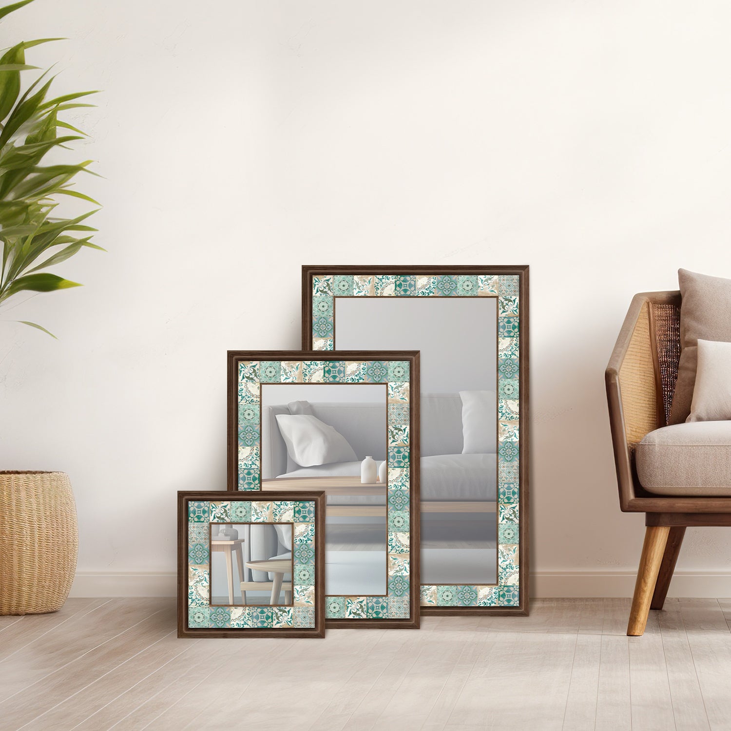 Green Tiles Mirror  and Rectangular Mirrors set | Artistry Home