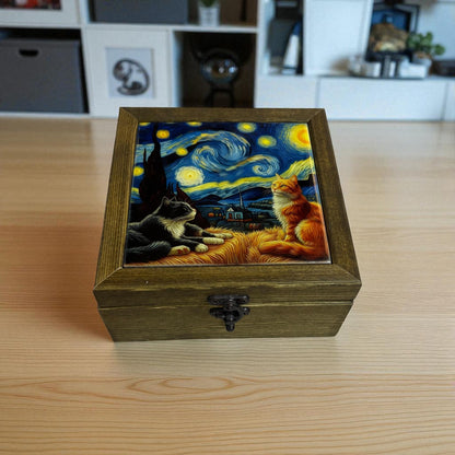 Starry Night Cats Tile Box