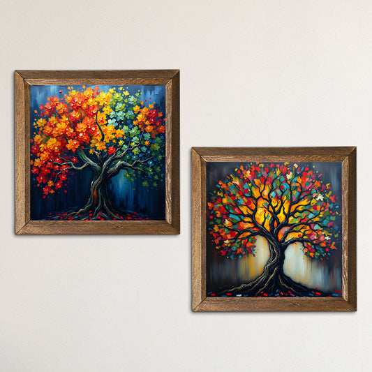 Colorful Trees Duo Natural Stone Wall Art | Artistry Home