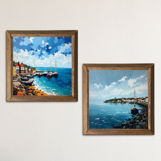 Coastal Town Duo Natural Stone Wall Art | Artistry Home
