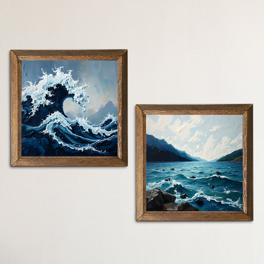 Waves Duo Wooden Natural Stone Wall Art | Artistry Home