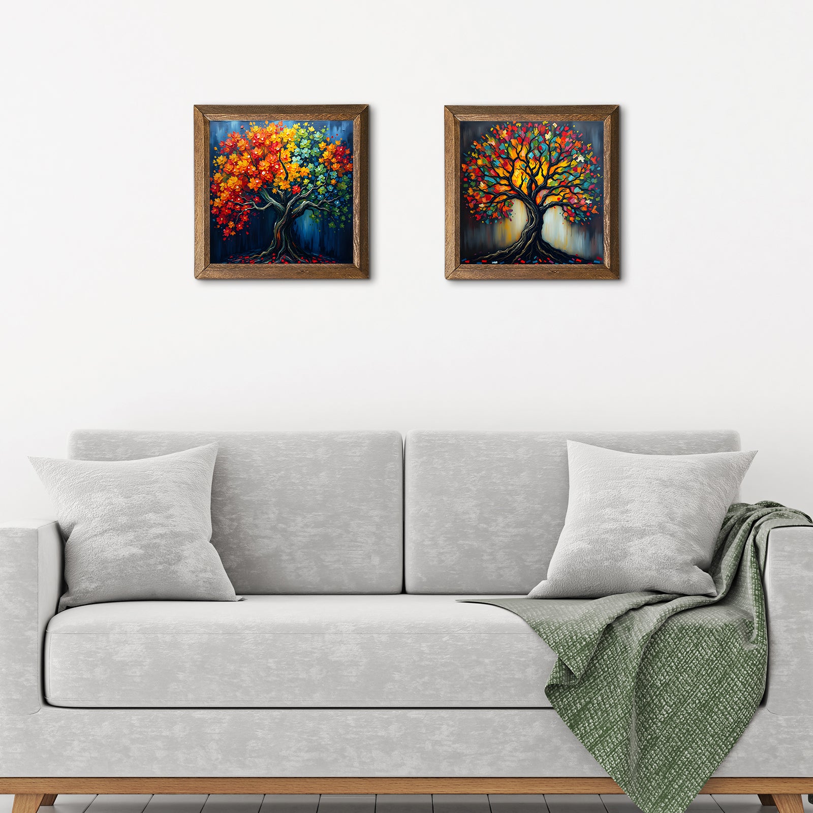 Colorful Trees Duo Natural Stone Wall Art - 2-Seater Sofa | Artistry Home