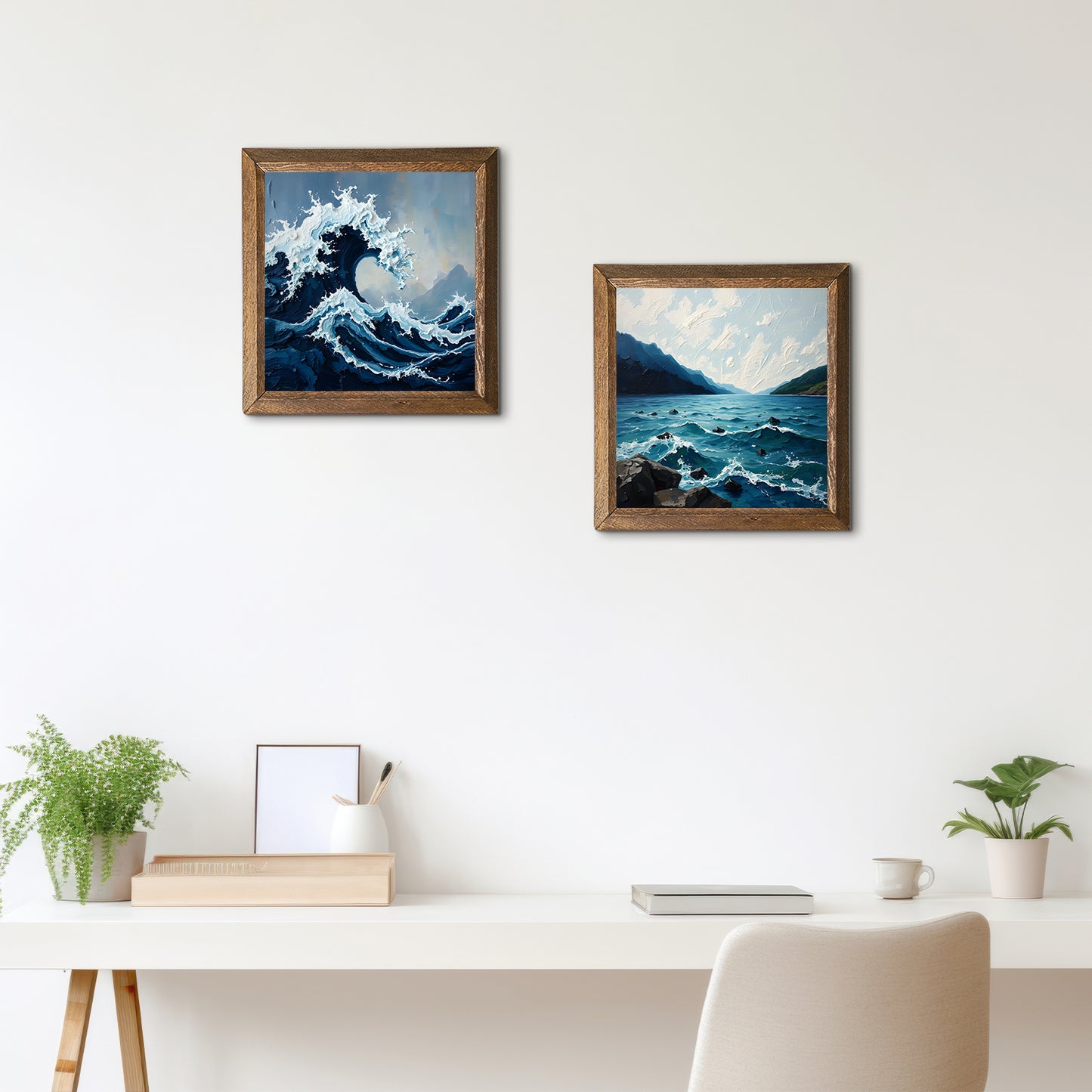 Waves Duo Wooden Natural Stone Wall Art - 2-Seater Sofa | Artistry Home