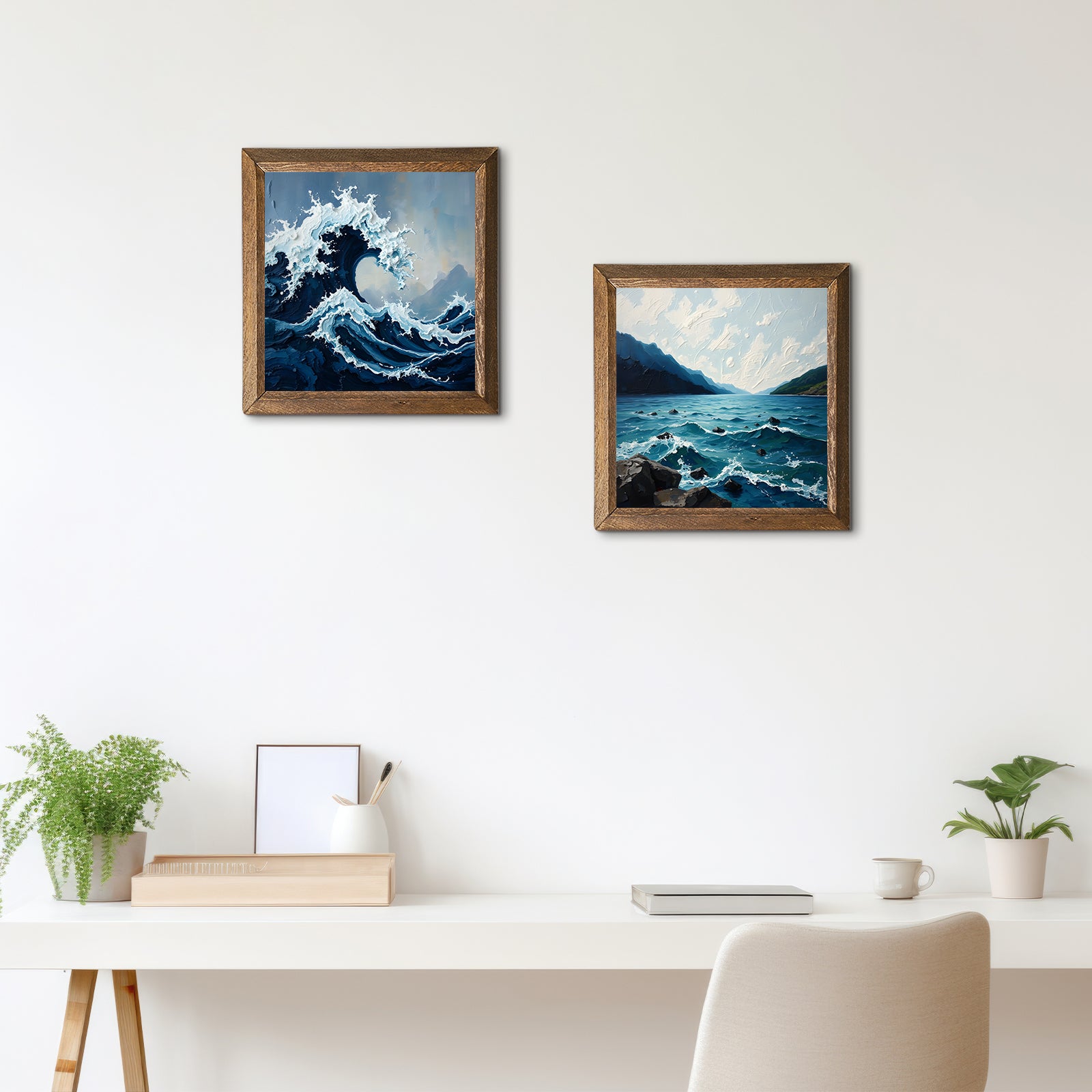 Waves Duo Wooden Natural Stone Wall Art - 2-Seater Sofa | Artistry Home