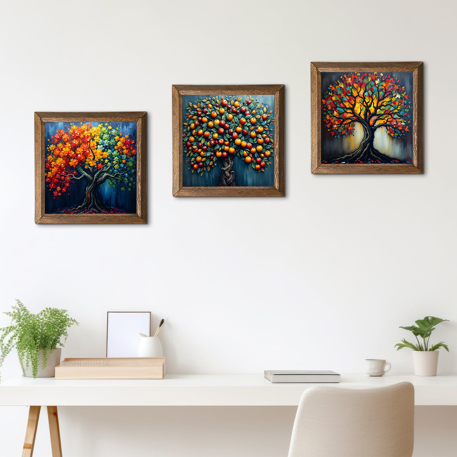 Colorful Trees Trio Natural Stone Wall Art - Triple Set | Artistry Home