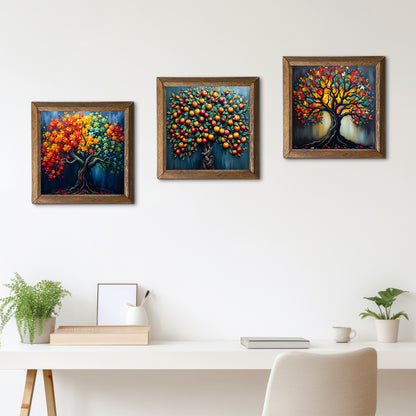Colorful Trees Trio Natural Stone Wall Art - Triple Set | Artistry Home