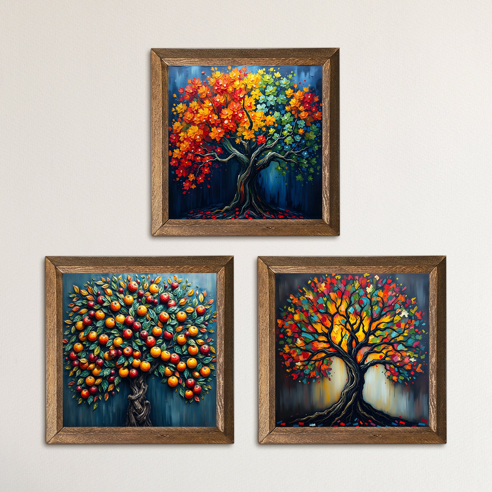 Colorful Trees Trio Natural Stone Wall Art | Artistry Home