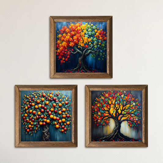 Colorful Trees Trio Natural Stone Wall Art | Artistry Home