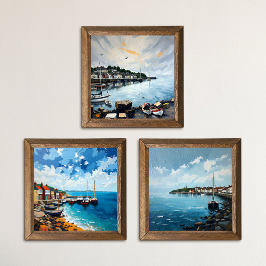 Coastal Towns Trio Natural Stone Wall Art | Artistry Home