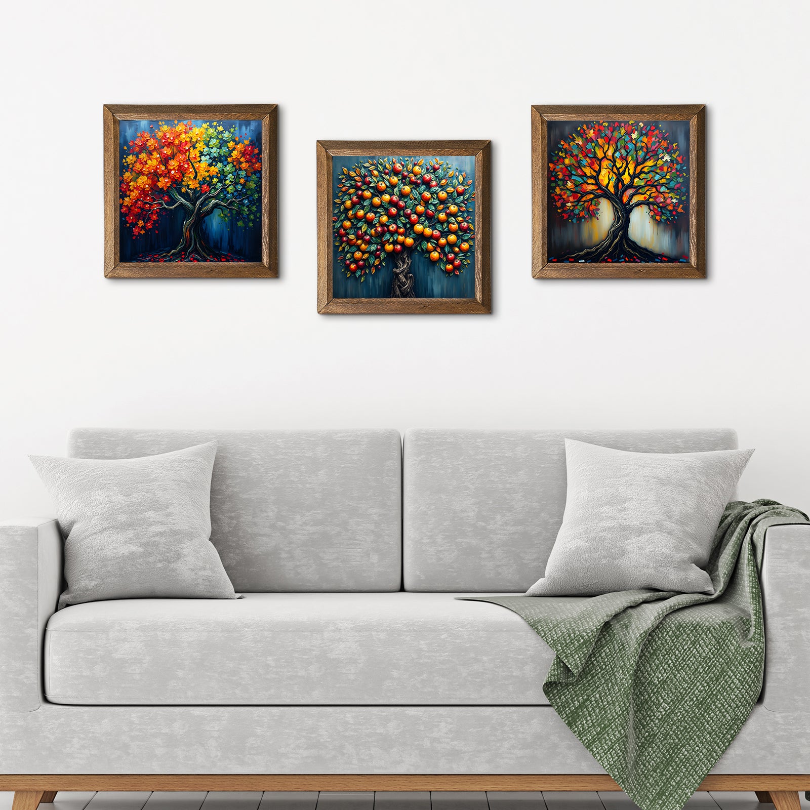 Colorful Trees Trio Natural Stone Wall Art - 3-Seater Sofa | Artistry Home