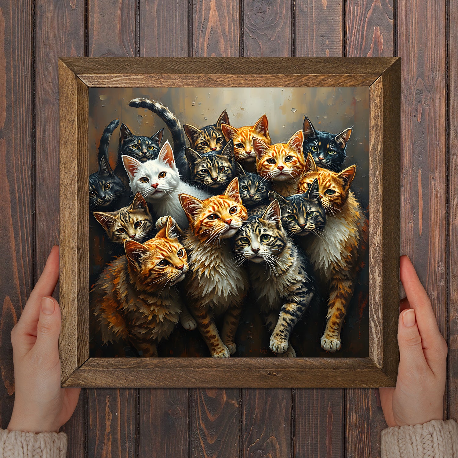 Gang Of Cats Duo Stone Wall Art - Frame in Hand | Artistry Home