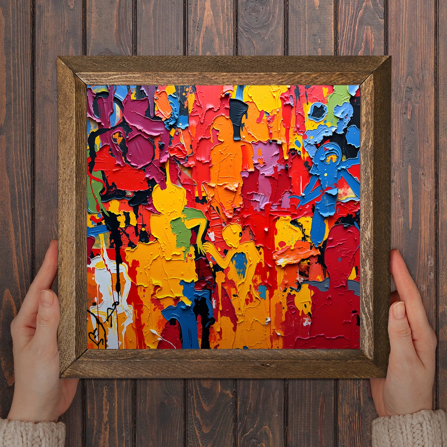 Colorful People Duo Natural Stone Wall Art - Frame in Hand | Artistry Home