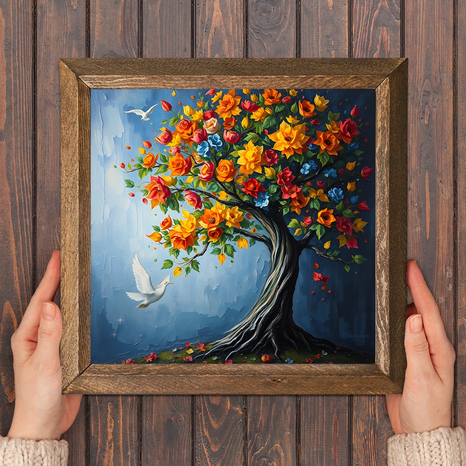 Colorful Tree Natural Stone Wall Art - Frame in Hand | Artistry Home