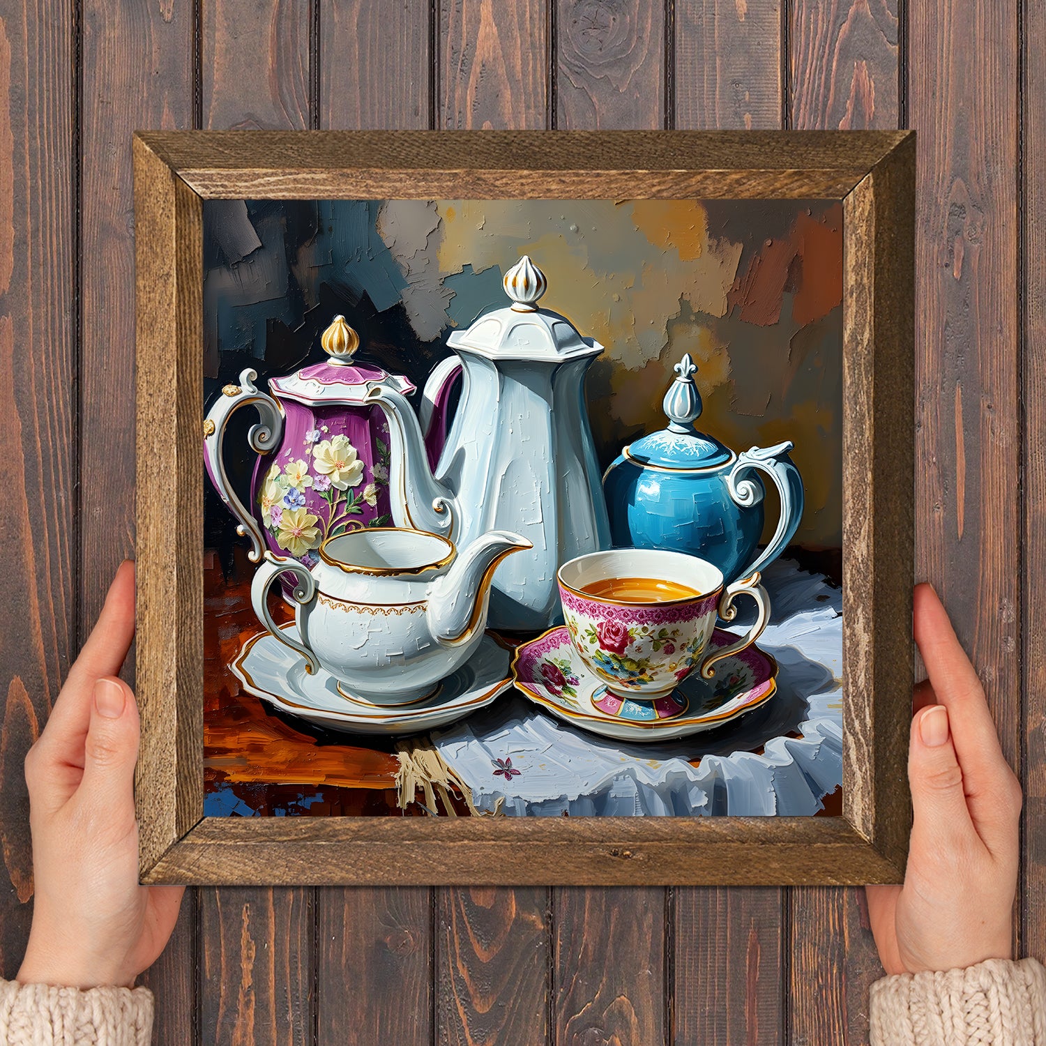 Tea Time Natural Stone Wall Art - Frame in Hand | Artistry Home