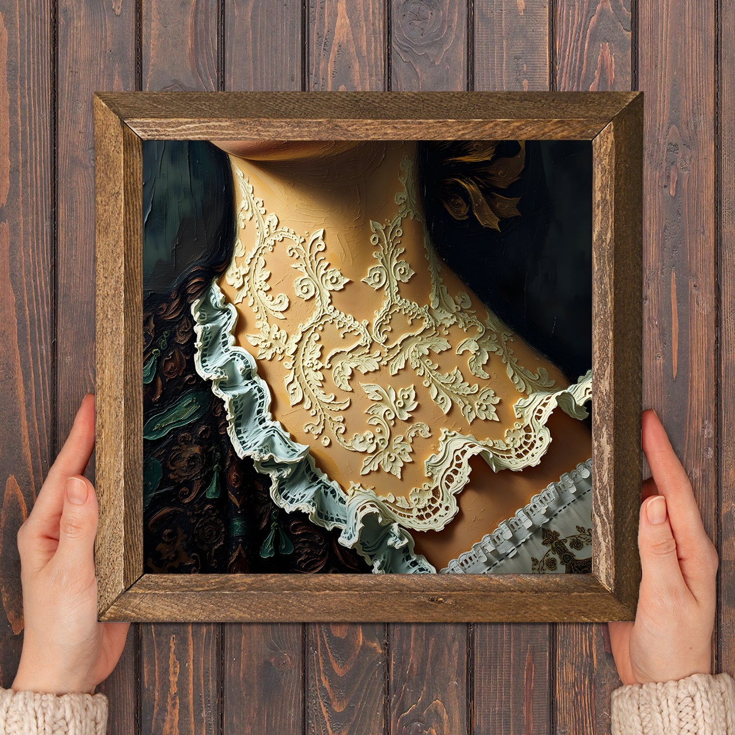 Victorian Era Lace Natural Stone Wall Art - Frame in Hand | Artistry Home