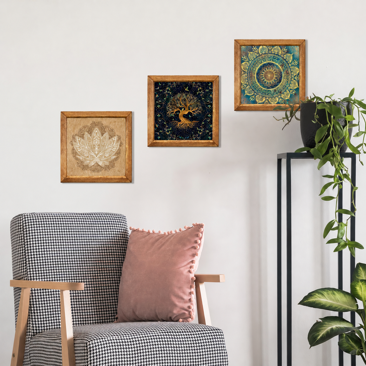 Lotus, Tree of Life & Mandala Trio Stone Wall Art Set