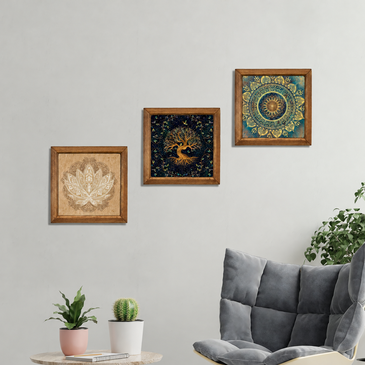 Lotus, Tree of Life & Mandala Trio Stone Wall Art Set