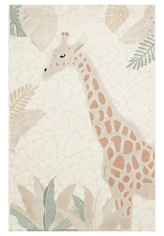 Piccolo Cream Giraffe Kids Nursery Area Rug