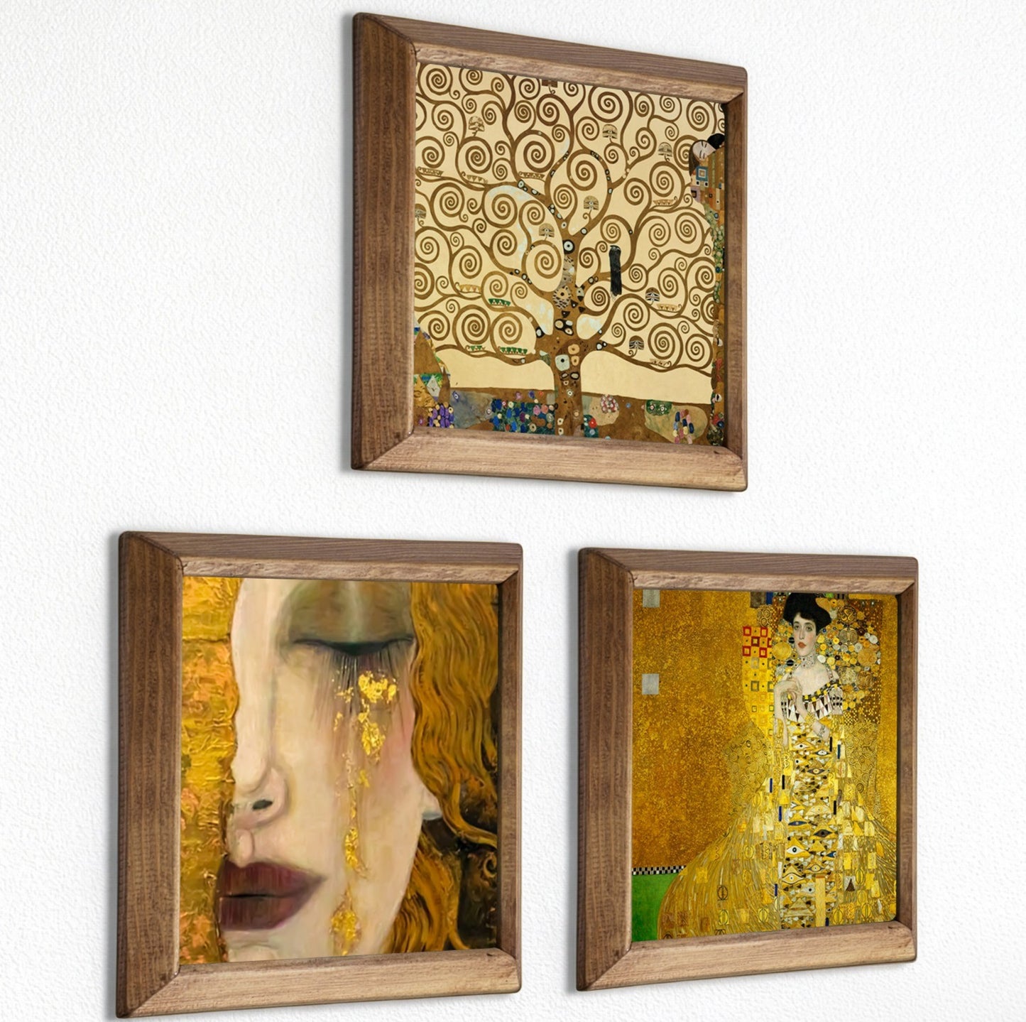 Klimt Style Golden Aurum Portrait Trio Stone Wall Art Set