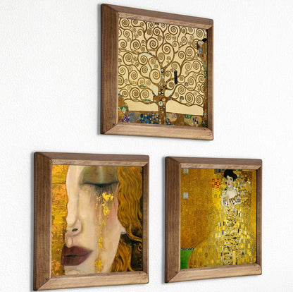 Klimt Style Golden Aurum Portrait Trio Stone Wall Art Set