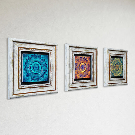 Mandala Trio Vintage Framed Stone Wall Art