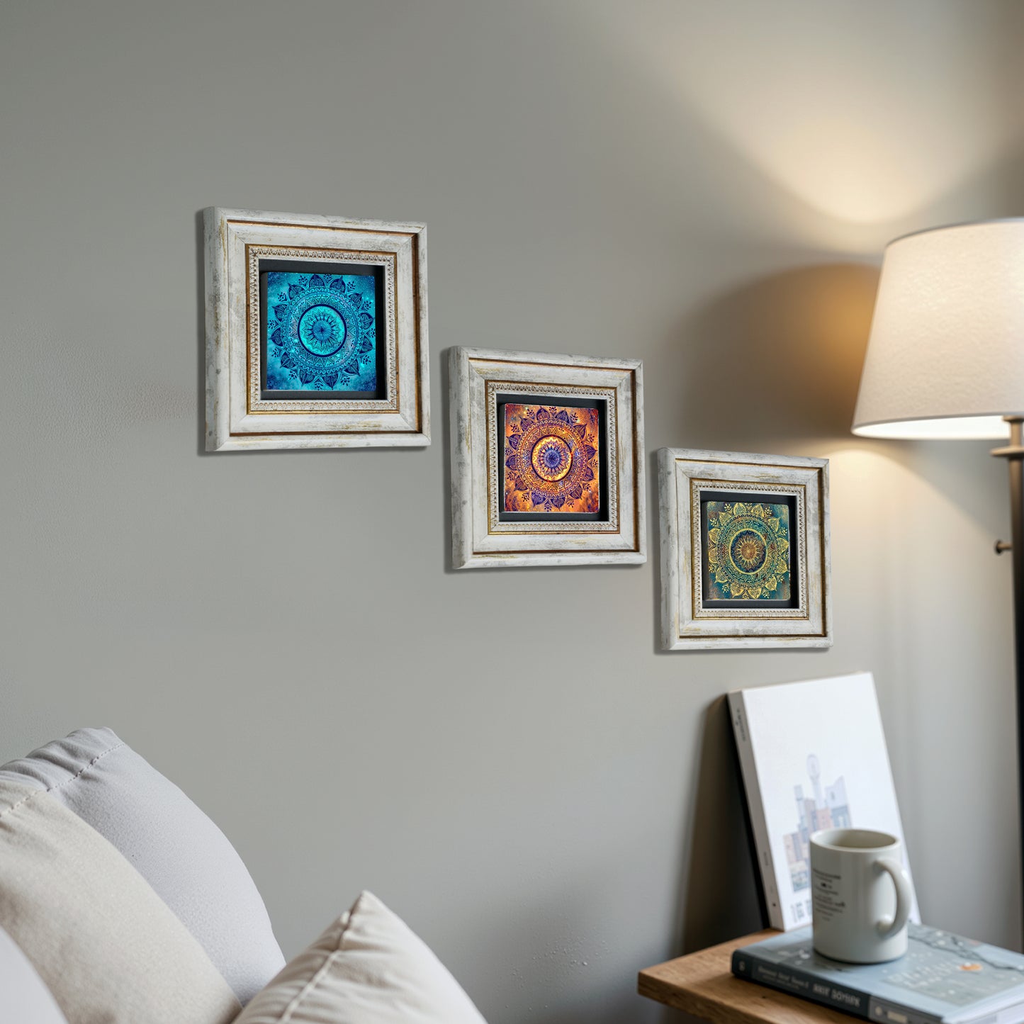 Mandala Trio Vintage Framed Stone Wall Art