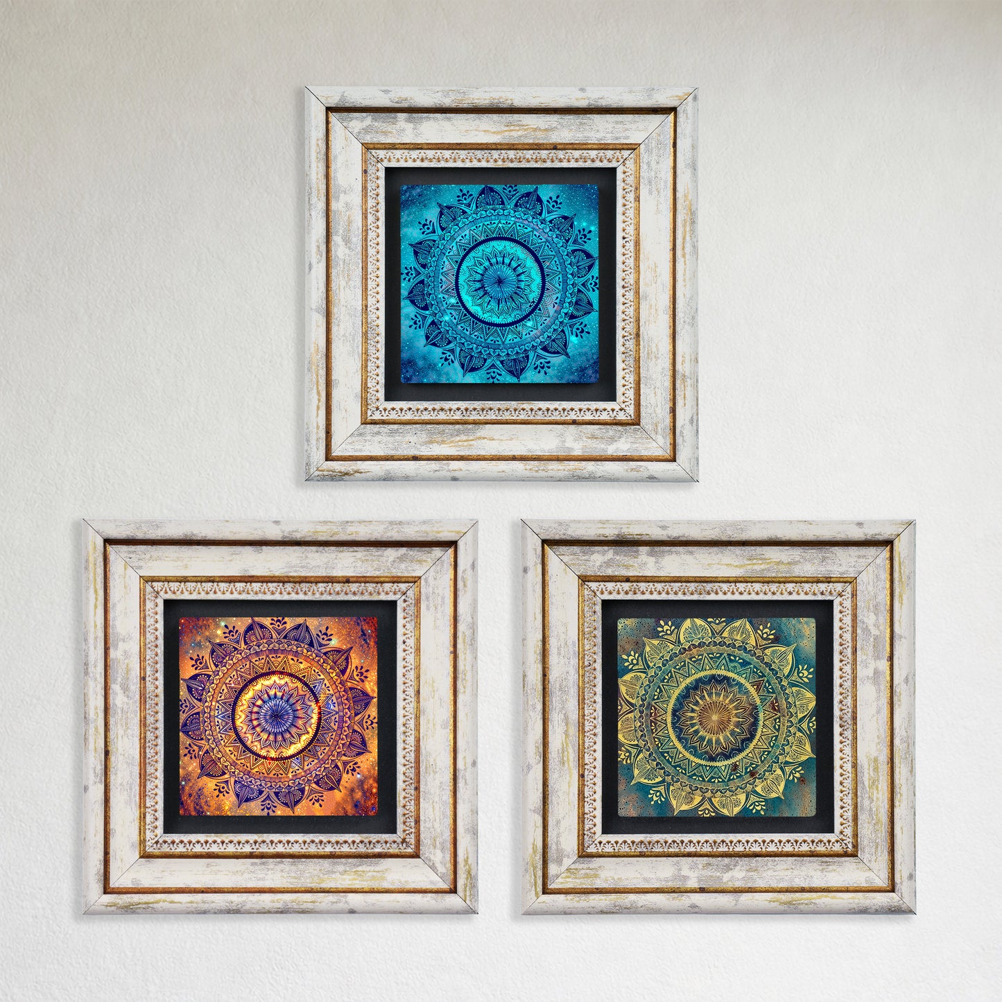 Mandala Trio Vintage Framed Stone Wall Art