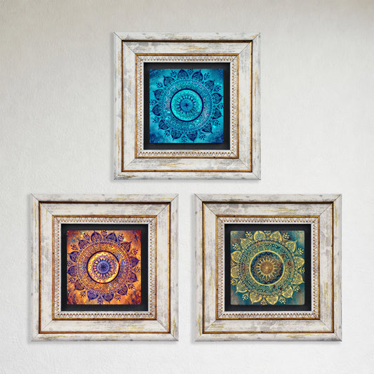 Mandala Trio Vintage Framed Stone Wall Art