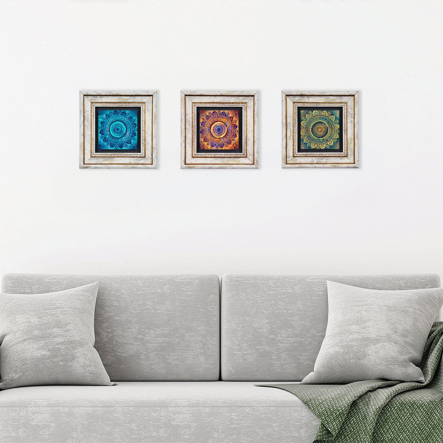 Mandala Trio Vintage Framed Stone Wall Art