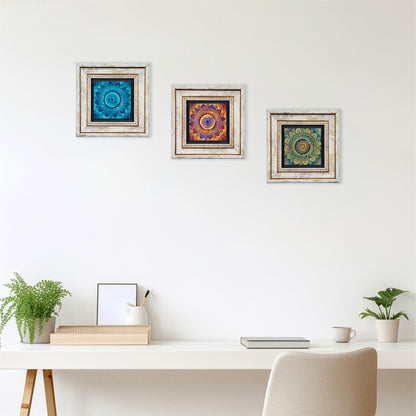Mandala Trio Vintage Framed Stone Wall Art