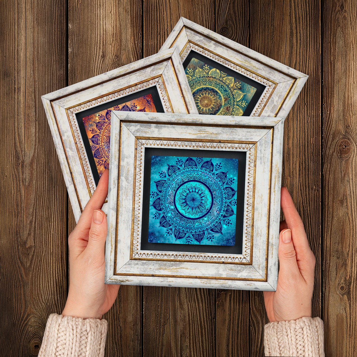 Mandala Trio Vintage Framed Stone Wall Art