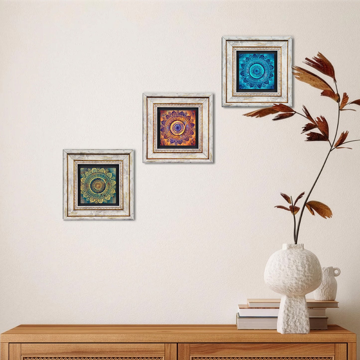 Mandala Trio Vintage Framed Stone Wall Art