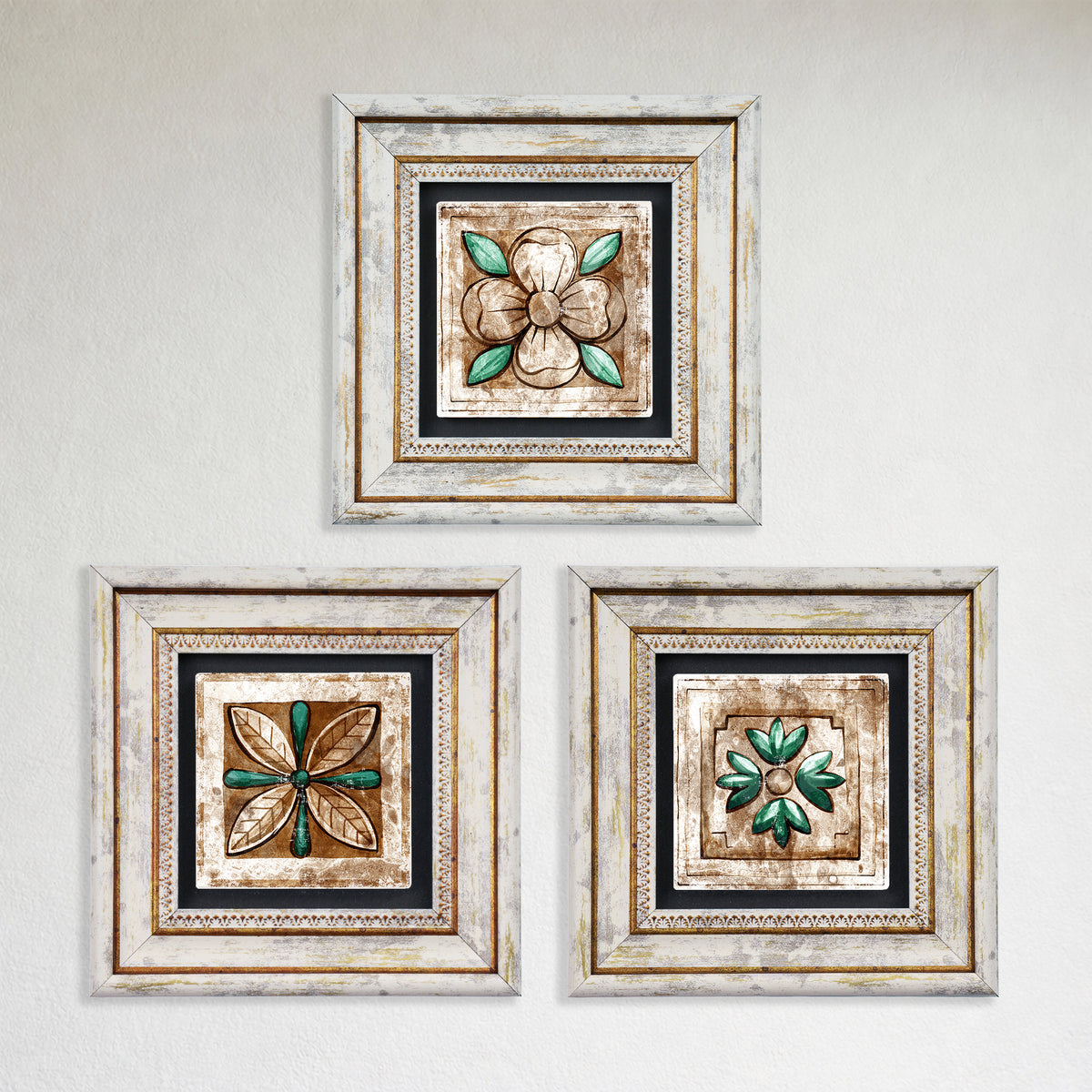 Mosaic Four Leaves Trio Vintage Stone Wall Art Set