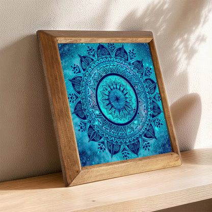 Blue Mandala Framed Stone Wall Art