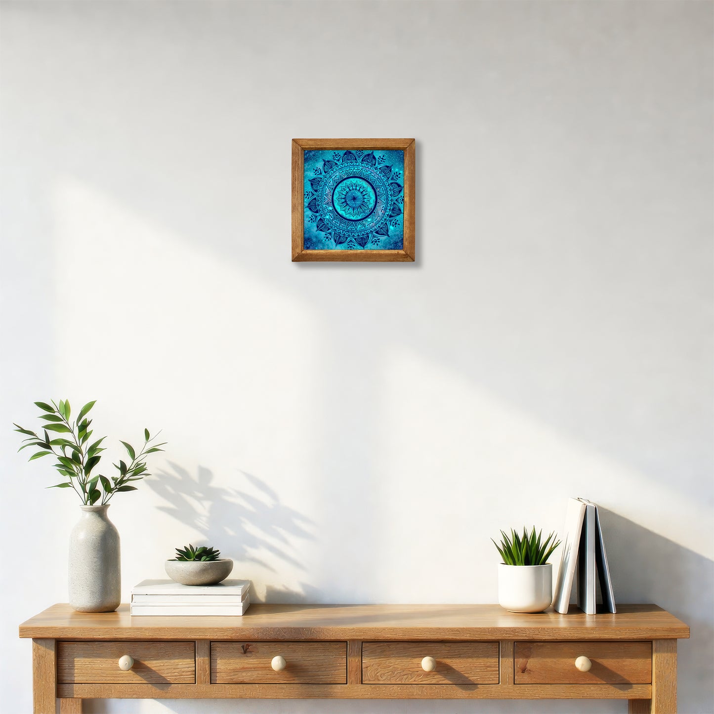 Blue Mandala Framed Stone Wall Art