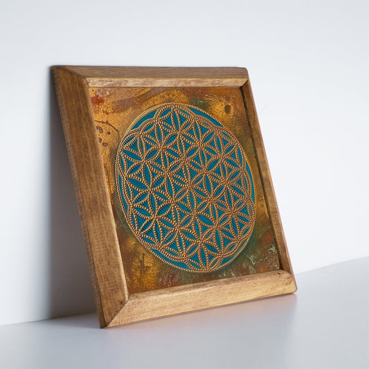 Flower of Life Dawn Framed Stone Wall Art