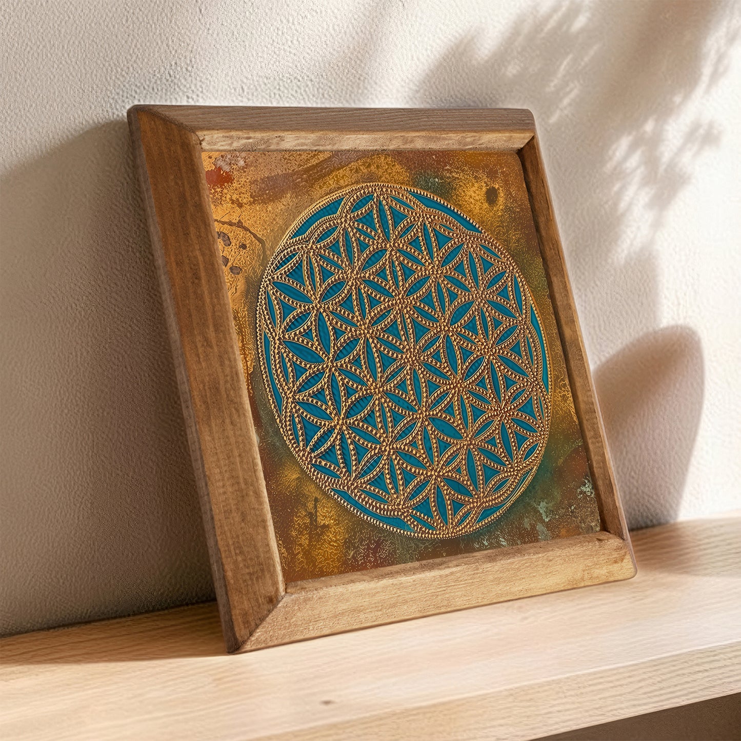 Flower of Life Dawn Framed Stone Wall Art
