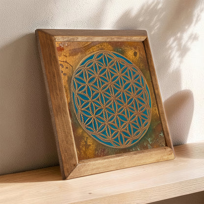 Flower of Life Dawn Framed Stone Wall Art
