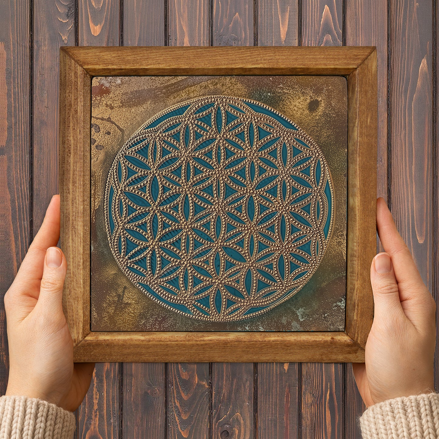 Flower of Life Dawn Framed Stone Wall Art
