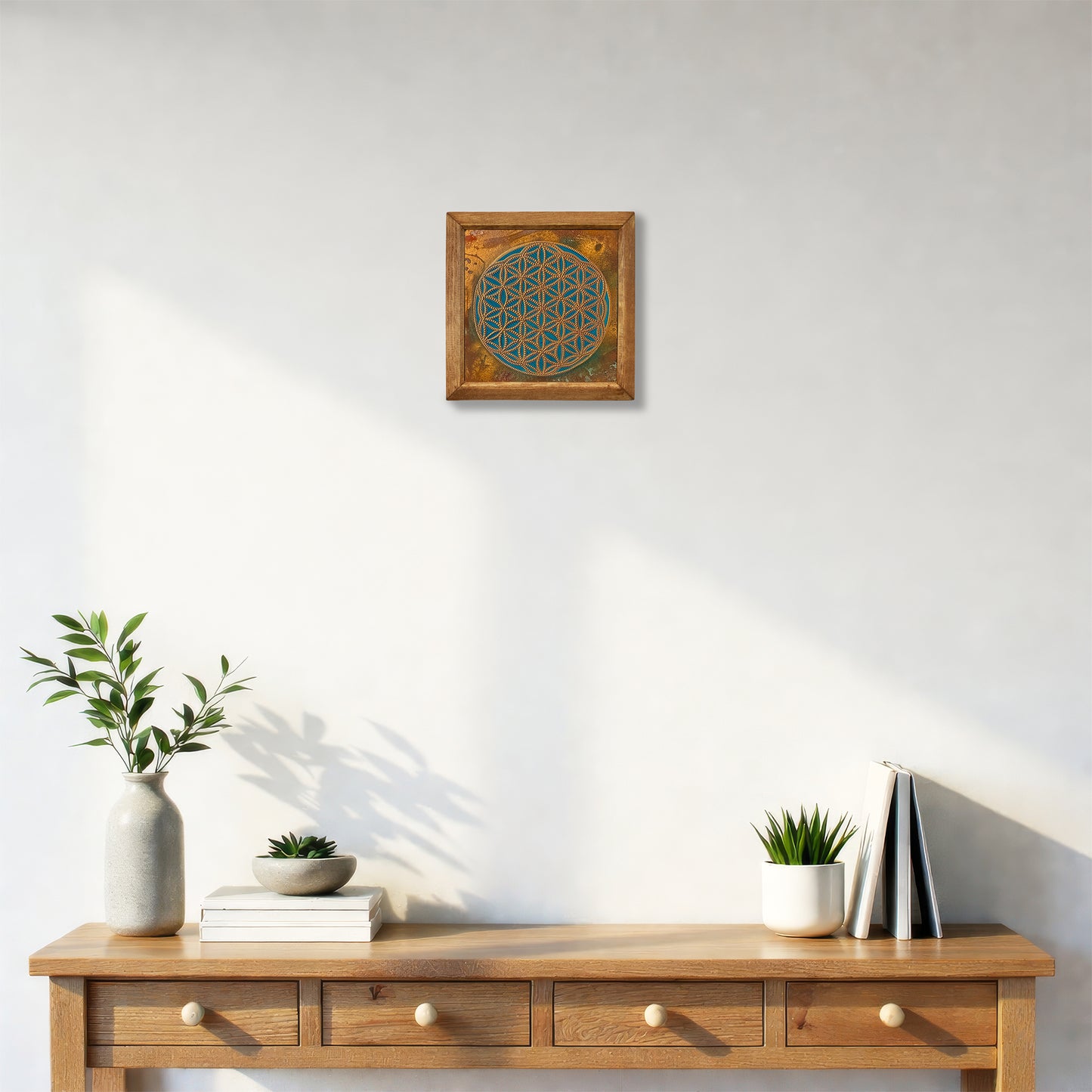 Flower of Life Dawn Framed Stone Wall Art