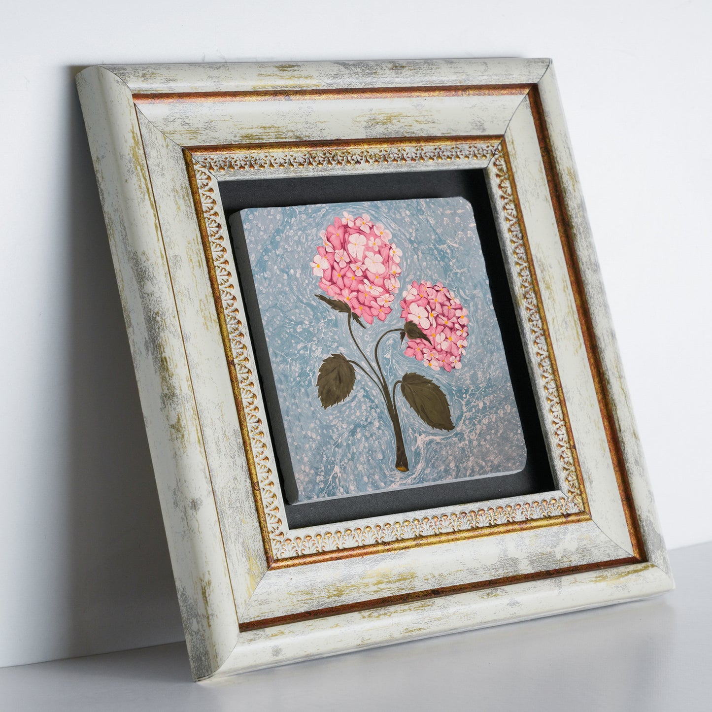 Pink Flowers Trio Vintage Stone Wall Art Set